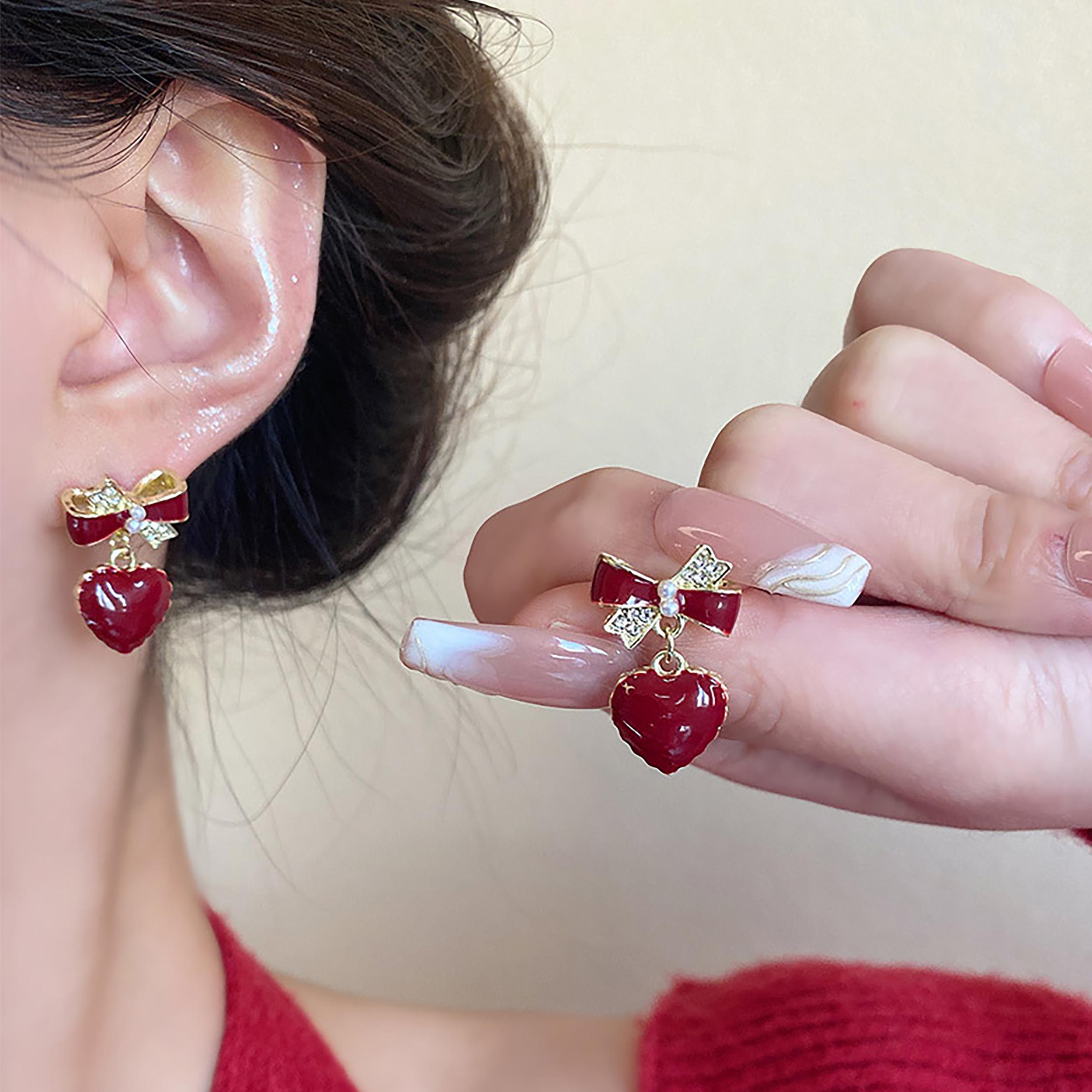 

Новые капли масла Любовь Новый год Красный бант Серьги 1 pair