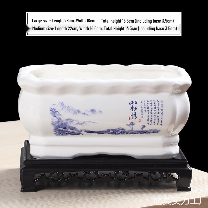 Large Ceramic Rectangular Flower Pot for Indoor Orchids, Succulents & Ficus