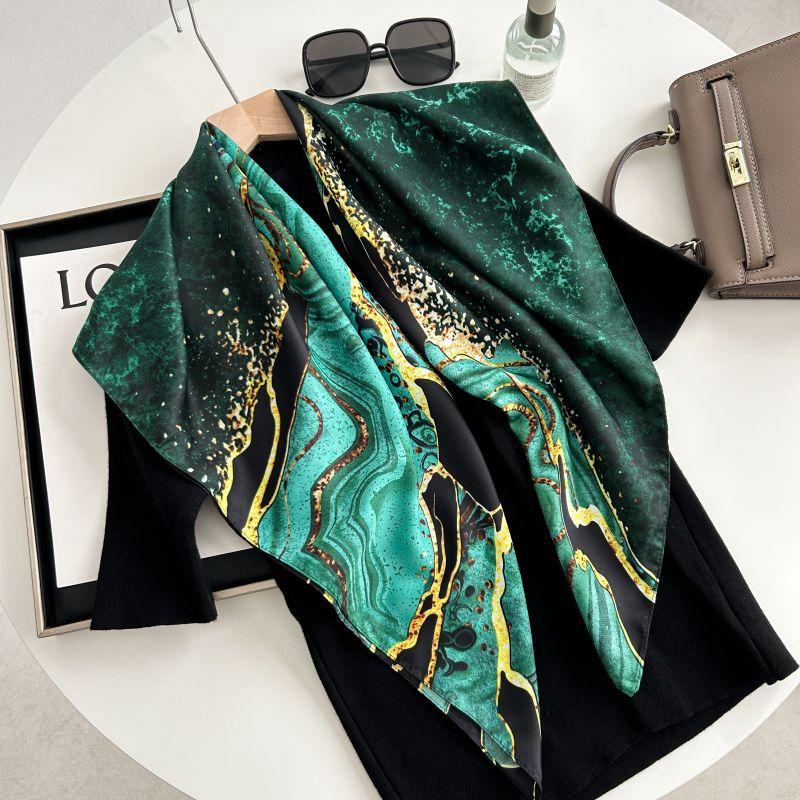 LargeSize Square Scarf, Women'sSummer SunProtection Silk Scarf, Printed Design Summer Pattern,Luxury 90x90cm