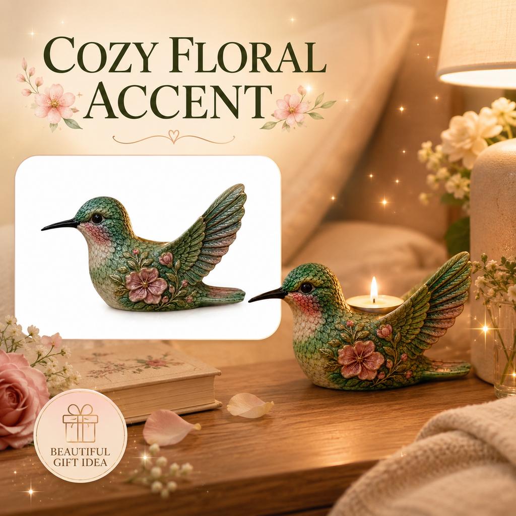 Figurina di Colibrì in Resina Scultura Decorativa con Motivo Floreale Lavorazione Dettagliata per Display su Tavolo di Casa/Ufficio o Regalo