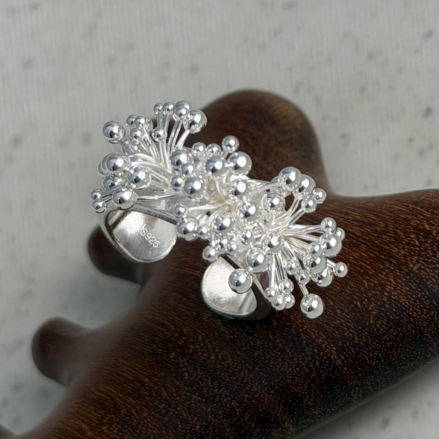 

925 Sterling Silver Rings for Women Couple Minimalist Handmade Simple Pistil Flower Ring Fine Jewelry Gift Prevent Allergy resizable