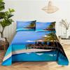 Seaside Scenery 0.9/1.2/1.5/1.8/2.0m Digital Printing Sturdy Polyester Bed Flat Sheet With Pillowcase Print Pattern Bed Ensemble