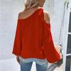 Spring Office Lady Fashion Off Shoulder Shirt Women Tops Long Lantern Sleeve Loose Clothes Crew Collar Chiffon Blouses 25468