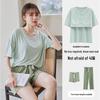 Women's Summer Three-Piece Modal Pajama Set with Bra Pads - Short Sleeve Top, Shorts, and Long Pants for Indoor/Outdoor Wear