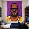 Vertical Tapestry Flat Illustration of Basketball Superstar In Sunglasses Purple Yellow Theme for Adult NBA Fan Wall Art