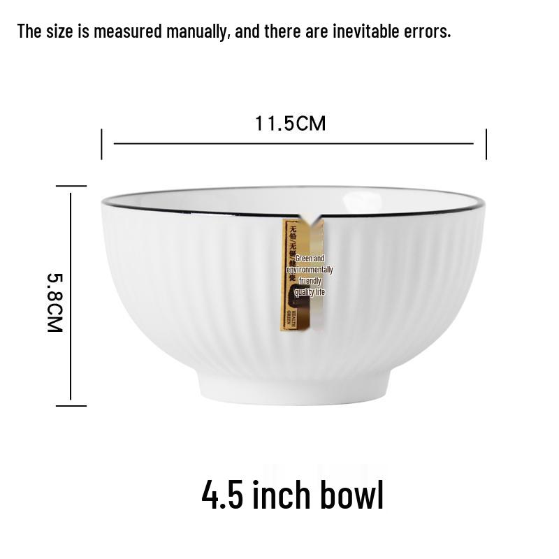 Набор из 10 японских керамических мисок - с черным краем, рельефные, минималистичный дизайн для риса и супа