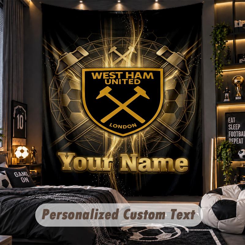 TapestryWest Ham United FC Custom Name Text Personalized Wall Hanging Tapestry Home Wall Decor