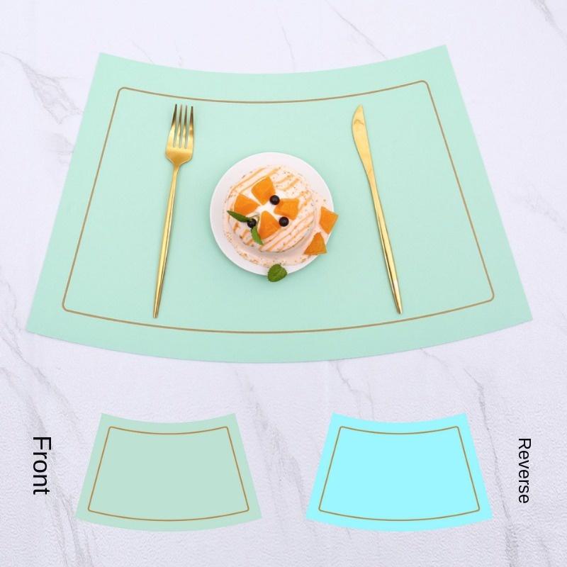 Fan Shaped Round Table Dining Mat, Leather PU Table Mat, Waterproof and Heat-insulating Mat, Hotel Western Dual Color Tableware Mat