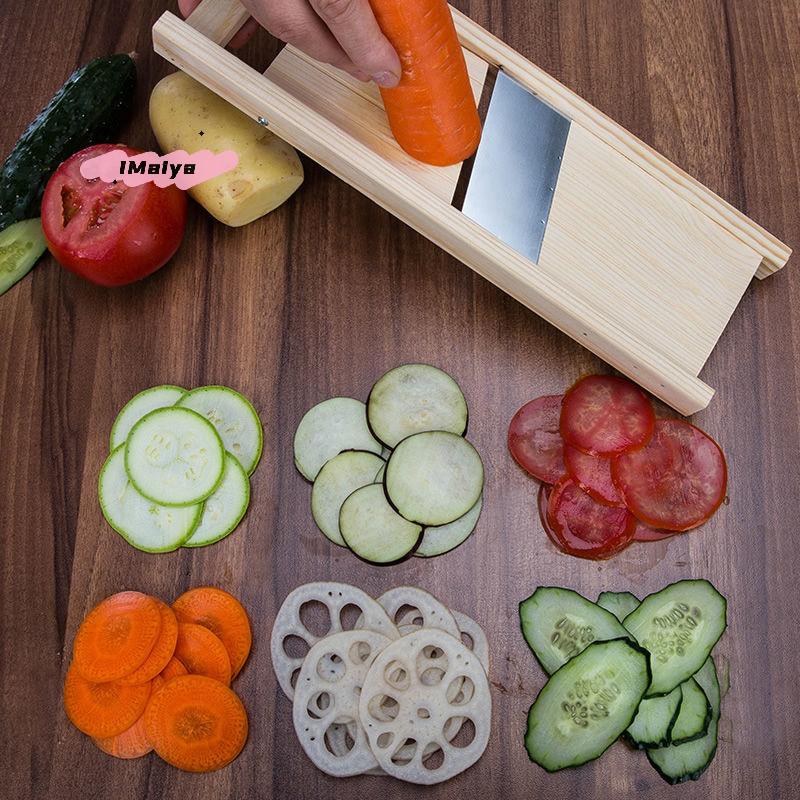 1Pc Multifunctional Wooden Vegetable Cutter with Steel Blade - Kitchen Slicer Potato Peeler Carrot Cheese Grater