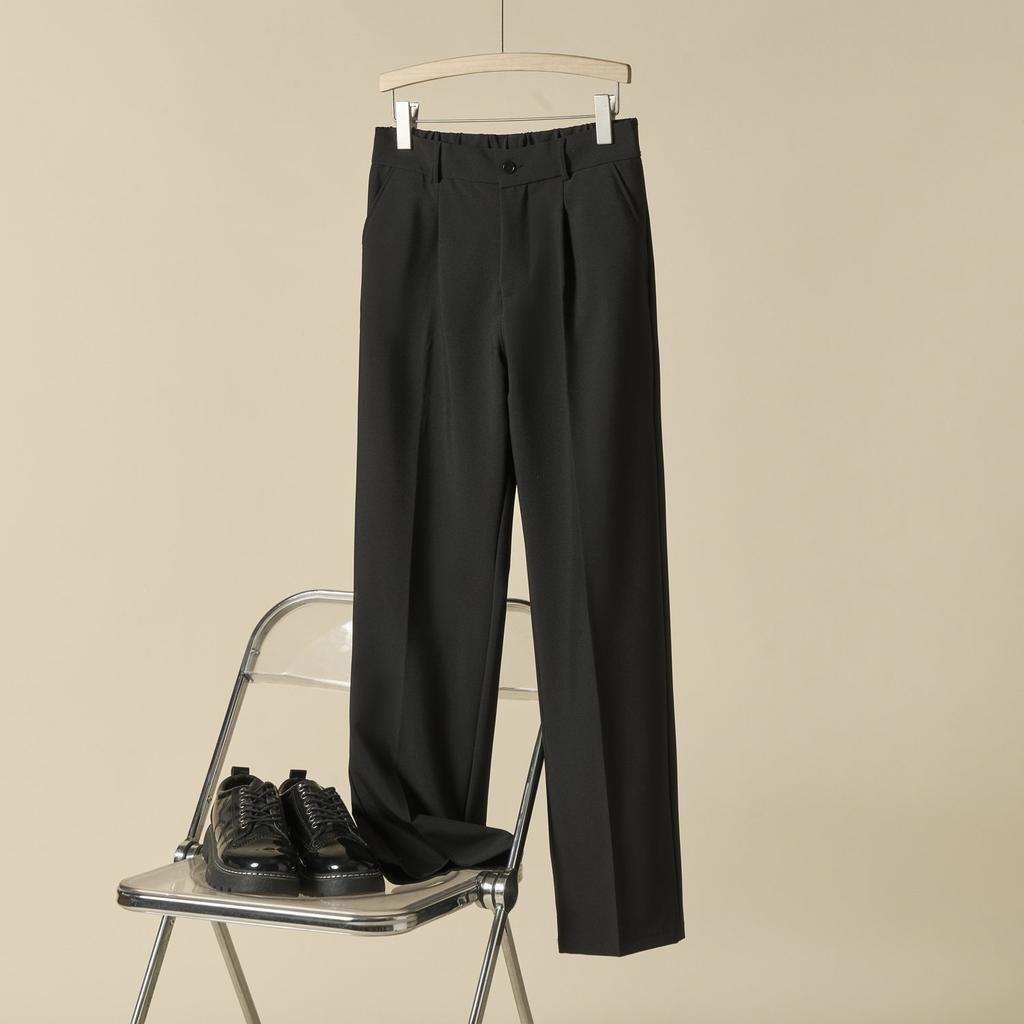 Summer non-ironing drape trousers men's loose semi-elastic versatile casual pants high-end solid color straight pants trousers