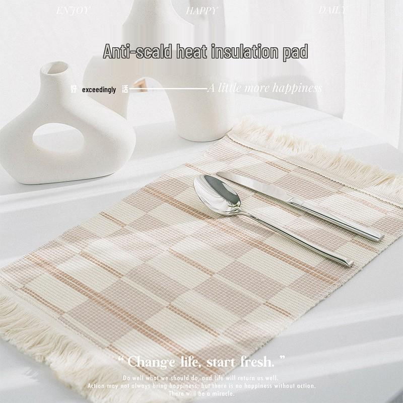 New Chinese Style Cotton-Linen Woven Placemat Coaster & Heat-Resistant Dining Table Mat for Kindergarten.