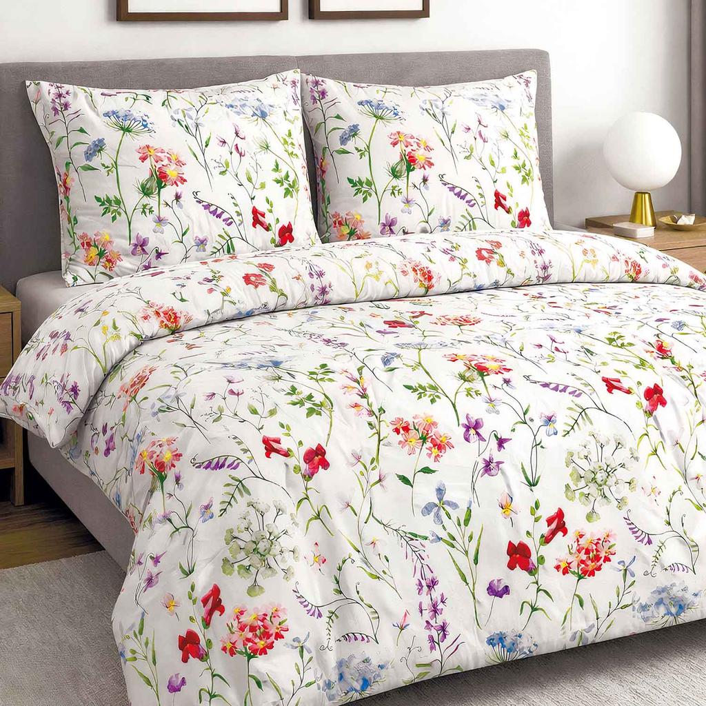 Cotton Bedding 160x200 Natural 100% Cotton Colorful Spring Flowers