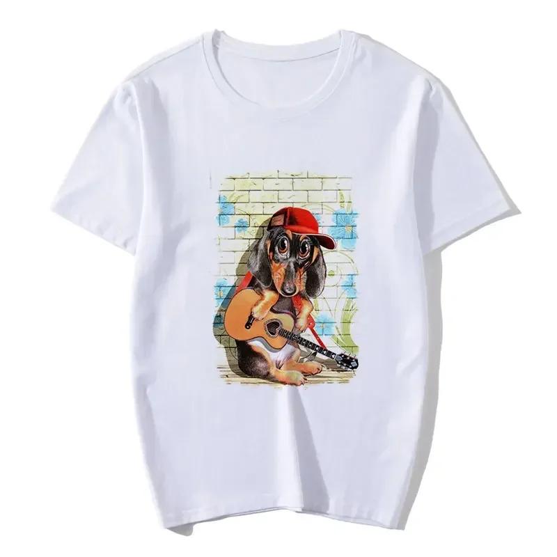 Новая модная футболка Женская футболка Забавная футболка с дизайном таксы Женская в стиле Харадзюку Милая эстетичная уличная одежда S