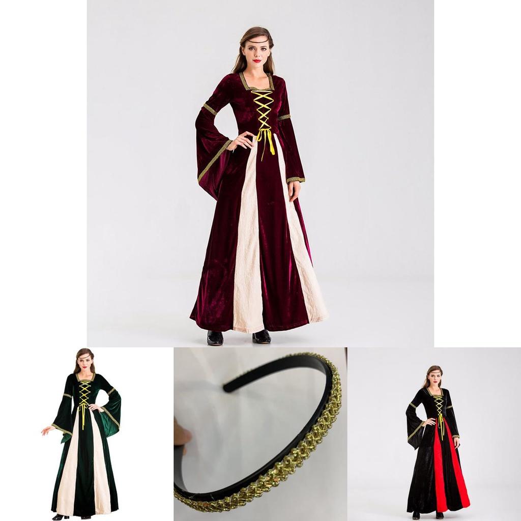 Bezauberndes schwarzes Vintage mittelalterliches Hof-Cosplay-Maxikleid für Halloween-Events