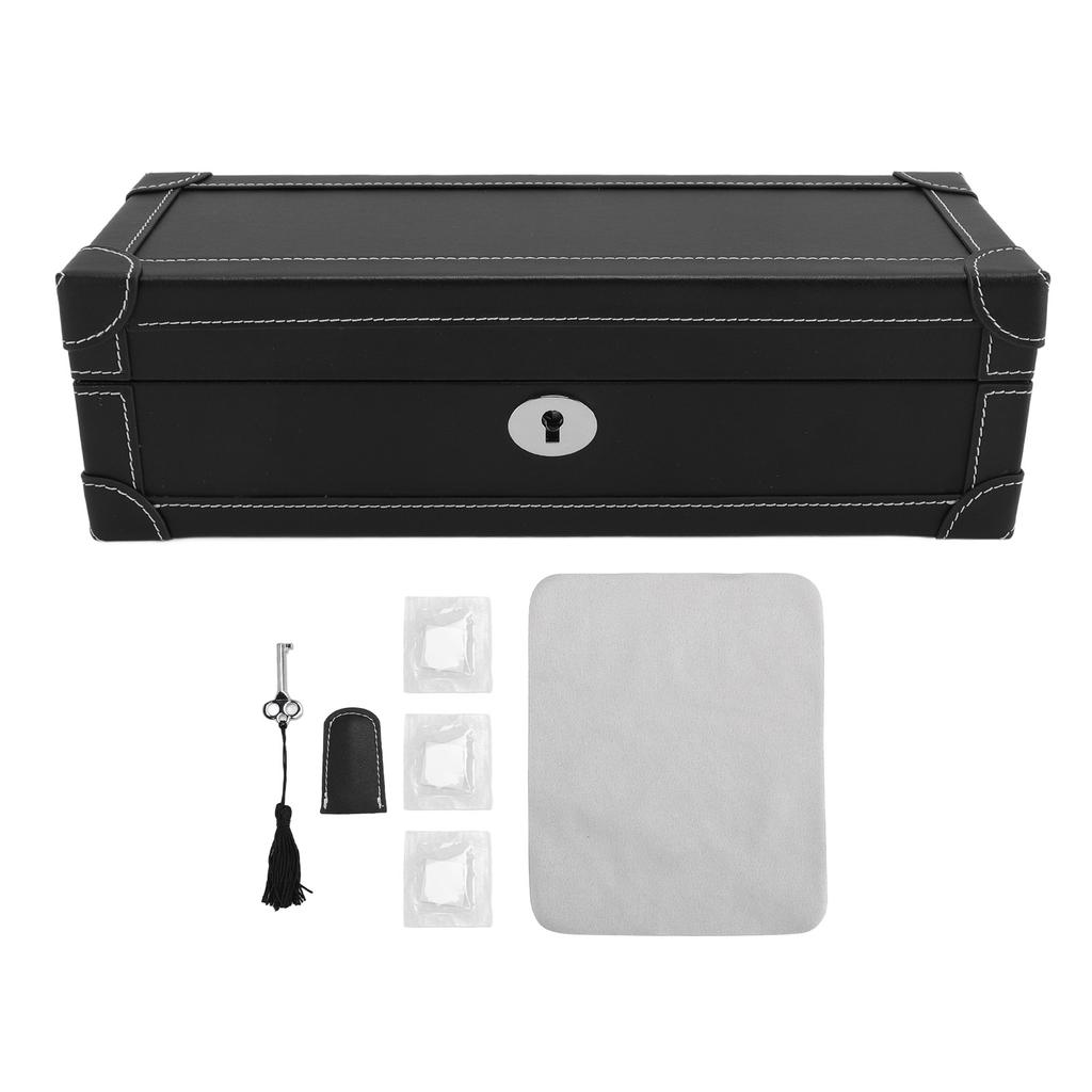 5 Slot Watch Box Watch and Jewelry Case Dust Resistant Watch Storage Organizer for Home Travel Black