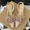 Moda Elegante Mulher Sandálias Salto Alto Rosa Doce Biqueira Fechada Calçado 2024 Verão Slingback Pontudo Moda Vestido Senhoras Sapatos