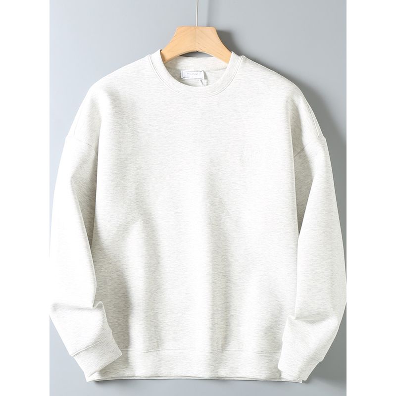 Original Export Surplus Air Layer Xinjiang Combed Cotton Drop Shoulder Cut Label Plain Versatile Loose Long-Sleeve Sweatshirt for Men Trendy