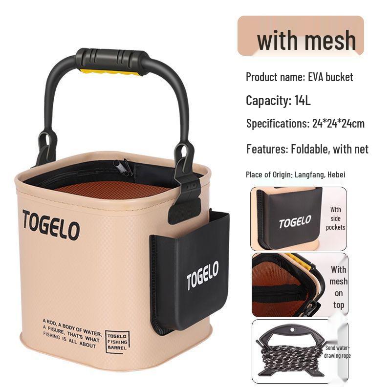 Portable Foldable Fishing Bucket with Lure Holder and Live Fish Protection
