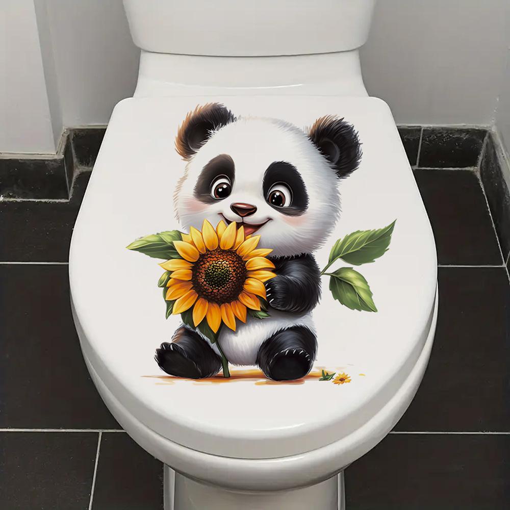 Cute Cartoon Panda Sunflower Toilet Wall Sticker Self-Adhesive Waterproof Removable Bathroom Home Decor Art