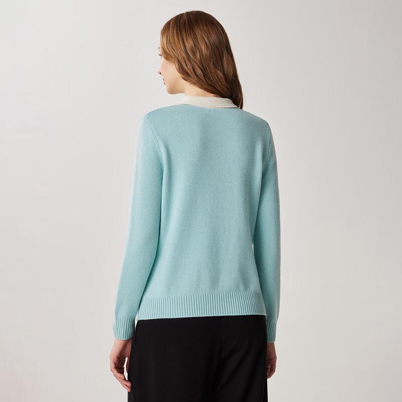 Maglione da Donna Zhaojun a Blocchi di Colore con Scollo a Polo 100% Lana Lavorato a Maglia