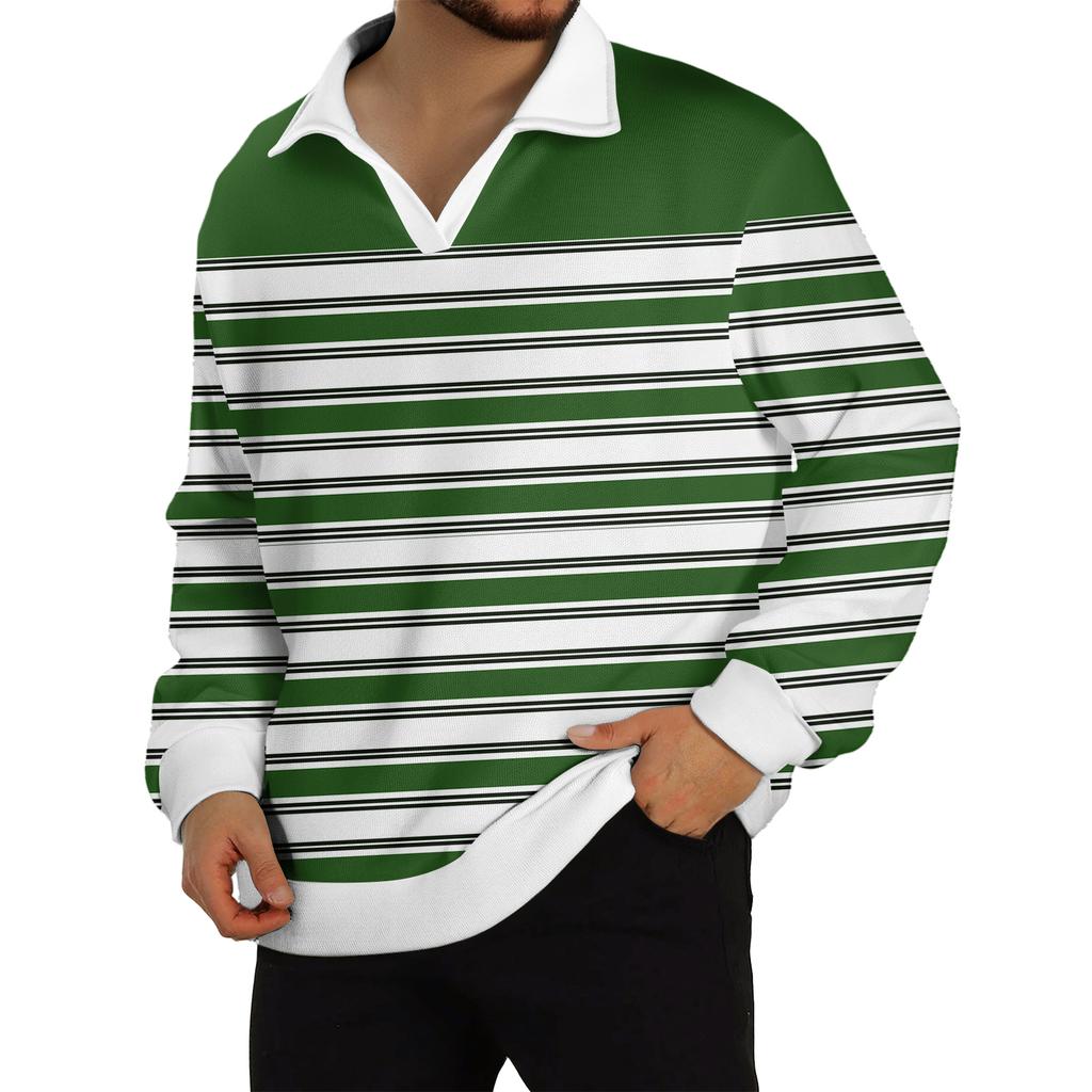 Pánské ležérní módní tištěné klopové pletené spodní tričko s dlouhým rukávem