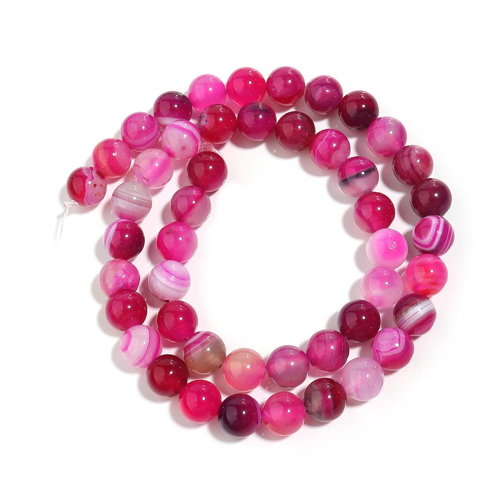 4/6/8/10/12mm Heißes Pink Natürliche Streifenachatsteinperlen Runde Edelsteinlose Perlen Für DIY Schmuckherstellung Armbänder Halskette