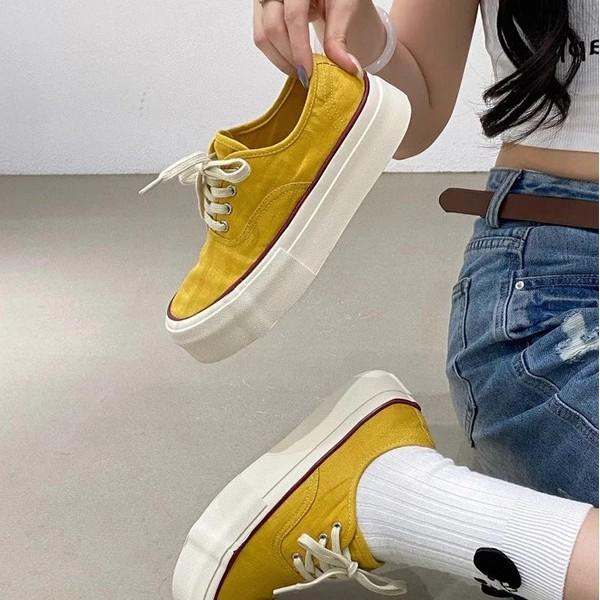New breathable hemp contrasting color lace-up round head cowhide version versatile casual sports shoes thick baseplate shoes women