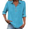 Flash Promo-Women's Linen Top with Three-quarter Sleeves, Casual and Elegant V-neck Pullover, Button-down Shirt Blue M