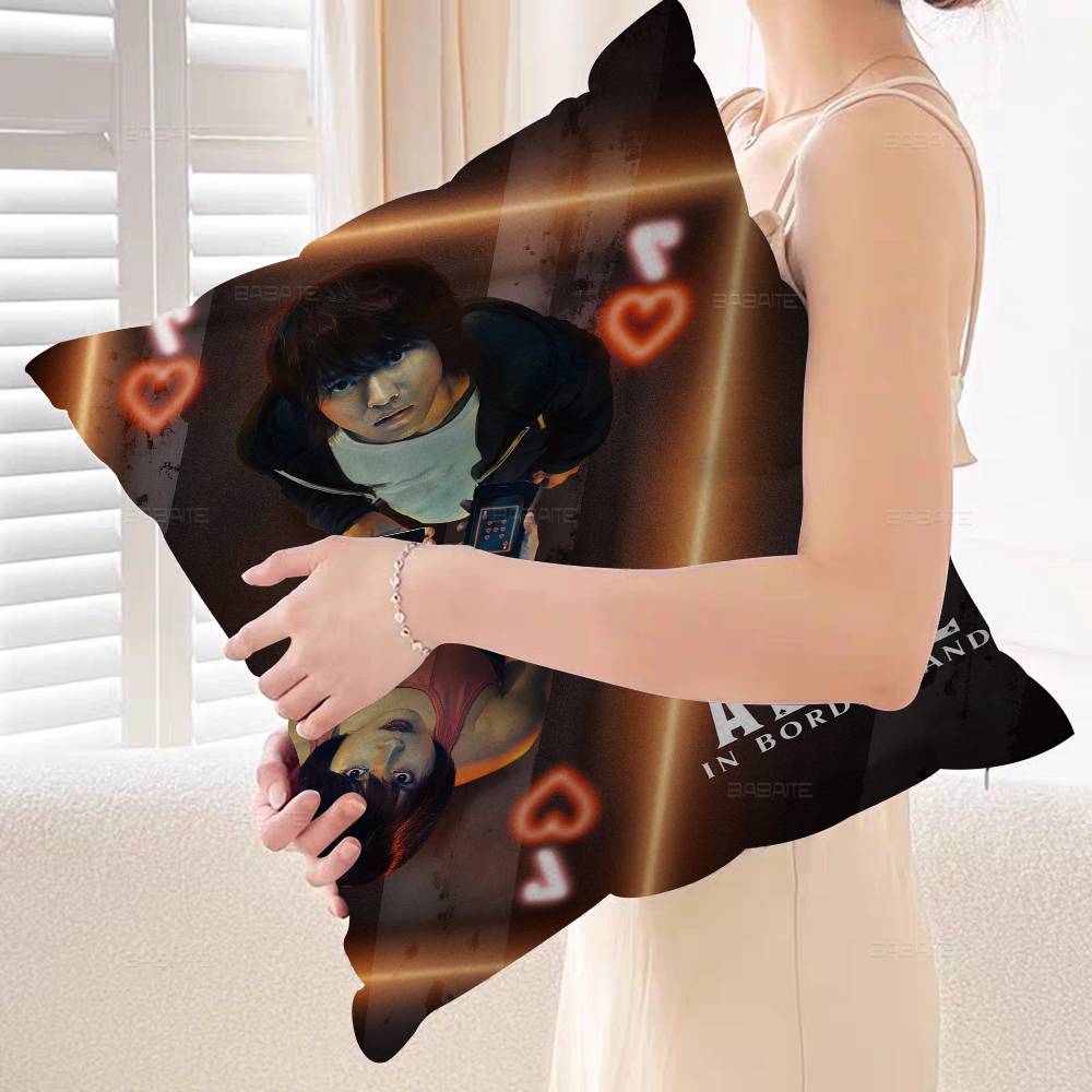 Hot TV Alice In Borderland Pillow Covers Cartoon Sofa Decorative Home Double-sided Printing Short Plush Cute Cushion Cover