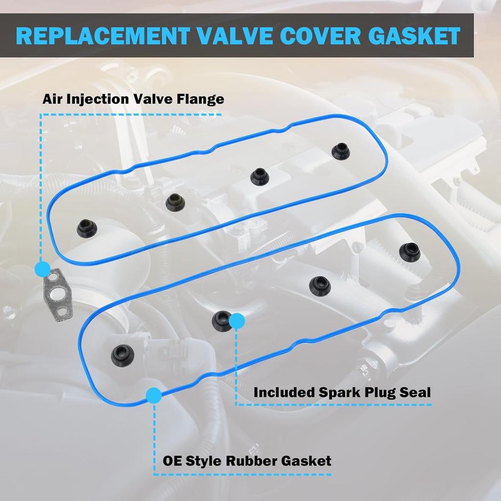 Valve Cover Gasket Set - Compatible With 4.8L 5.3L 6.0L 6.2L Chevy Silverado, Suburban, Tahoe, Trailblazer, GMC Sierra, Yukon, Envoy, Cadillac