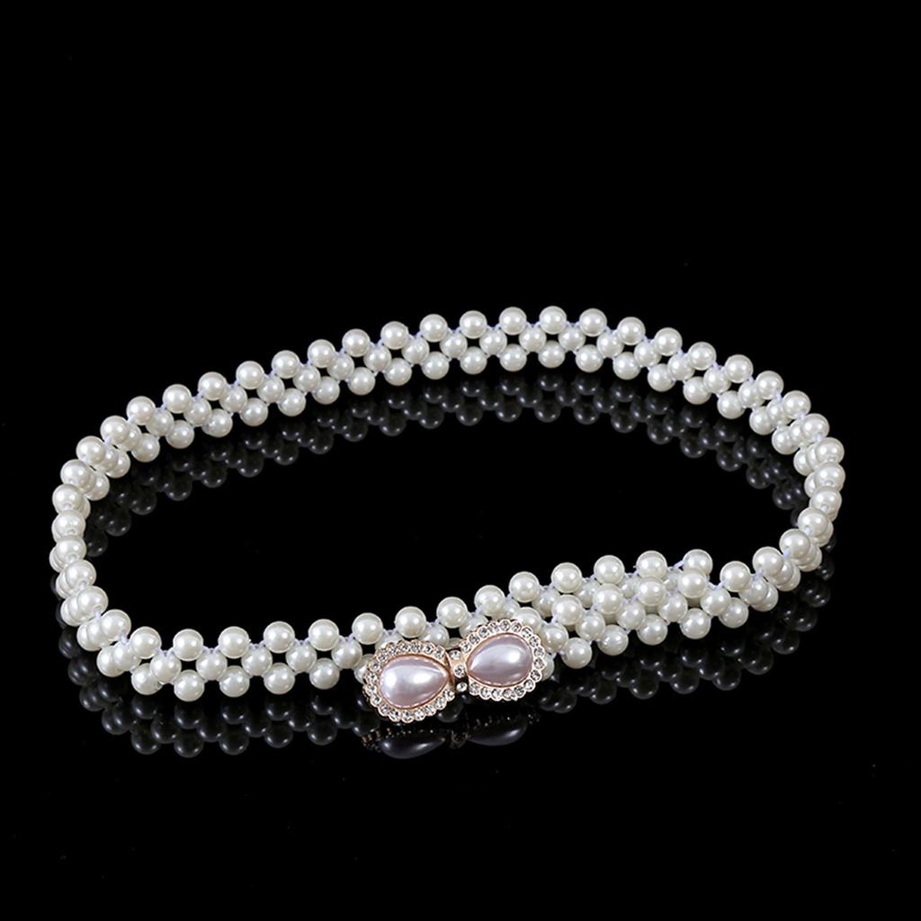 "Korean Style Rhinestone Pearl Waist Chain for Women – Fashionable, Sweet, Elastic Belt"