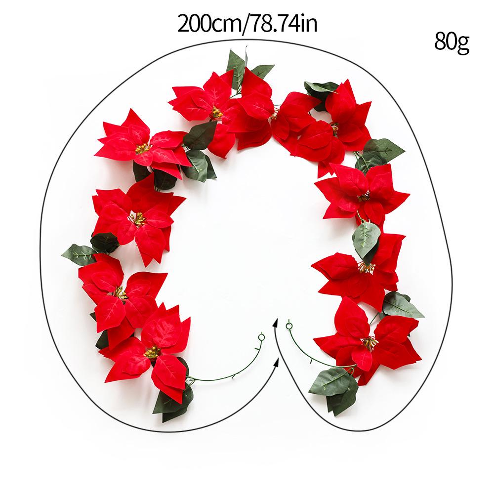 Artificial Christmas Flower Vine: 2m Green Leaf & Red Flower Door/Wall Hanging Ornaments