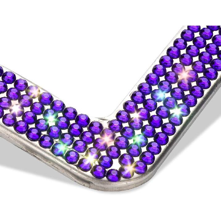 Otostar Bling License Plate Frame, Handcrafted 4 Rows Shiny Rhinestones Stainless Steel 4 Holes License Plate Frame With Anti-Theft Screws Caps Set