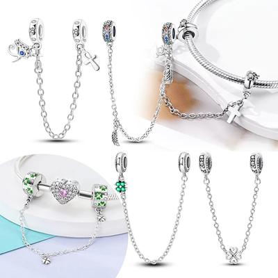 Copperangel Charms Lucky Eye&Cross Beads Safety Chains For Original Bracelet Diy Fine Jewelry Gifts For Women