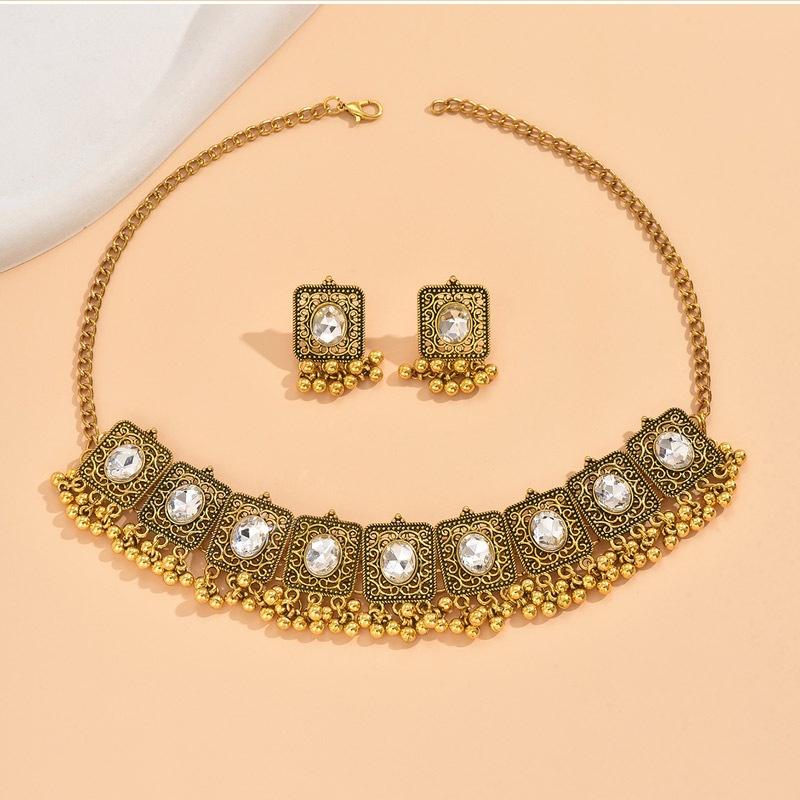 2025 New Design Vintage Ethnic Style  Set Indian Dubai Colorful Necklace Earring  Sets Suitable For Bridal Wedding