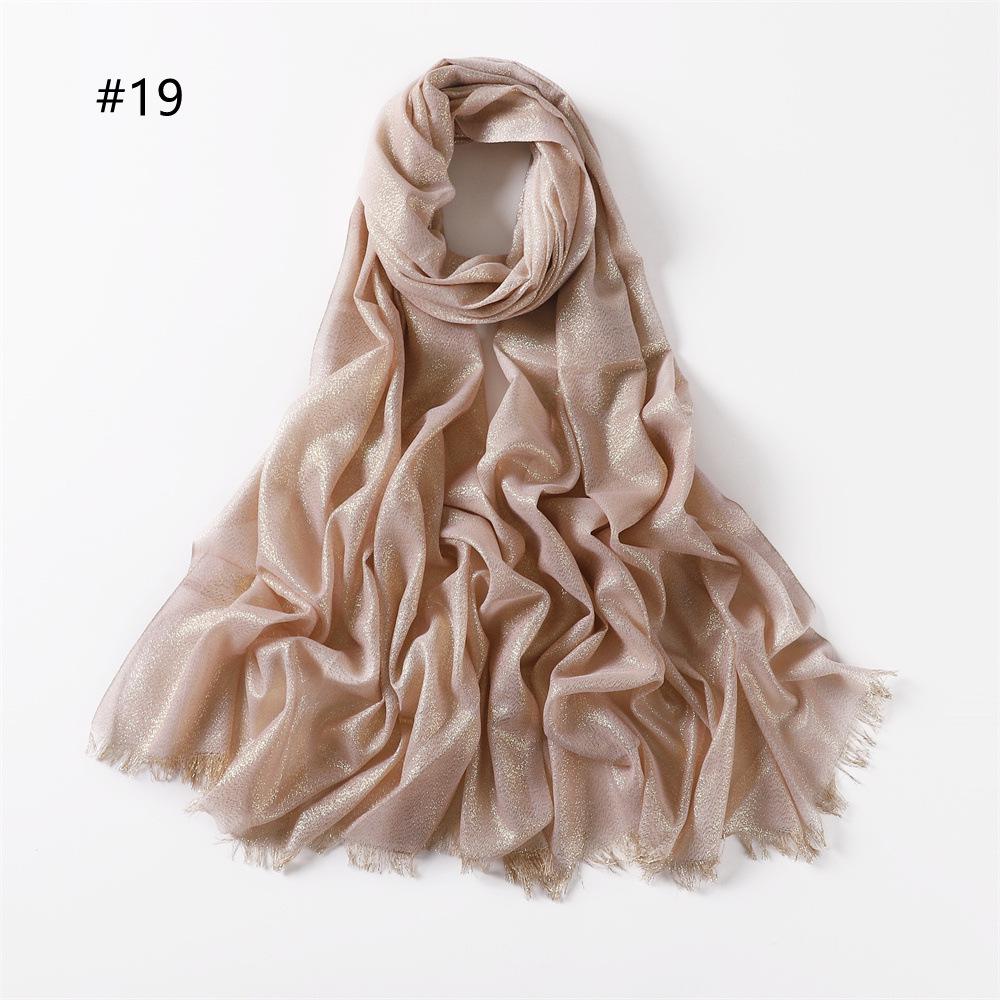 Elegant Two-End Tassel Scarf: Solid Color with Gold and Silver Threads