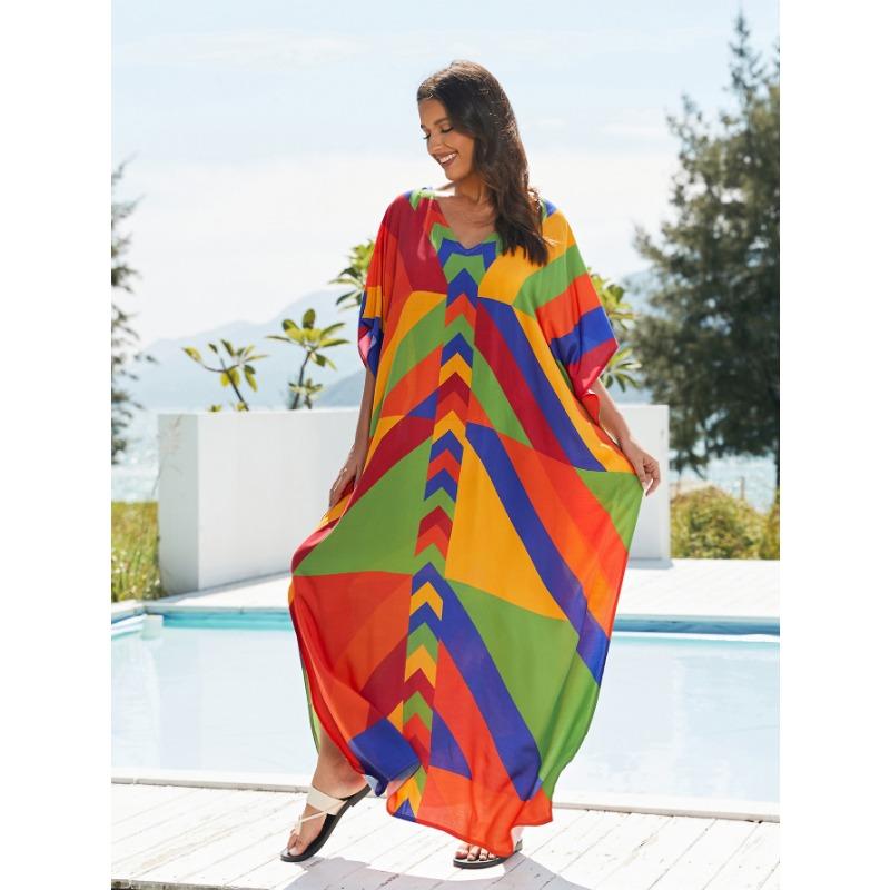 Summer Women's Dress Plus Size Printed Beach Cover-up Loose Holiday Sunscreen Bikini Cover-ups