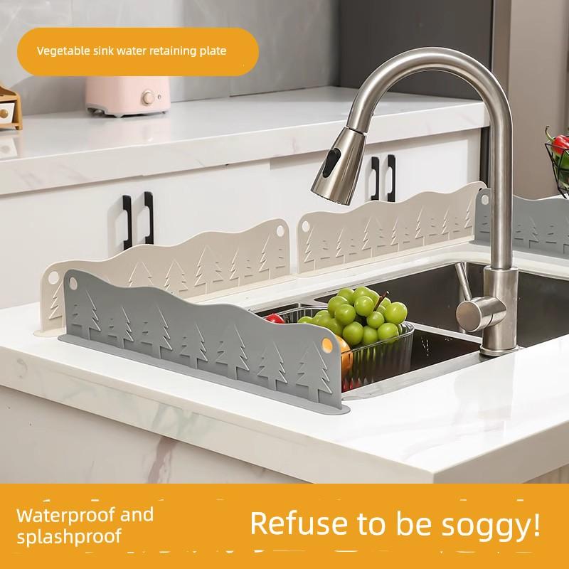 Kitchen Sink Water Barrier, Sink Countertop Suction Cup Waterproof Board, Silicone Water Barrier Strip, Anti-Splash Water Partition