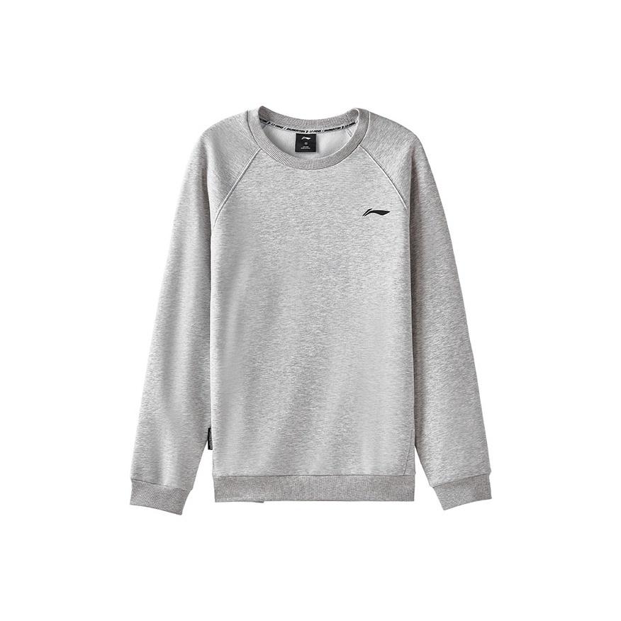Li-Ning Fleece Lined Thick Solid Color Crew Neck Raglan Trendy Pullover Simple Fashion Sweatshirt Unisex Sweatshirt AWDVH05-2