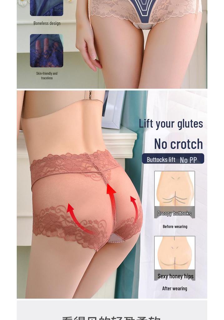 618 Spring/Summer Lace Mid-Waist Hip Lift Triangle Panties - Comfortable Plus Size Women's Underwear with Cotton Crotch