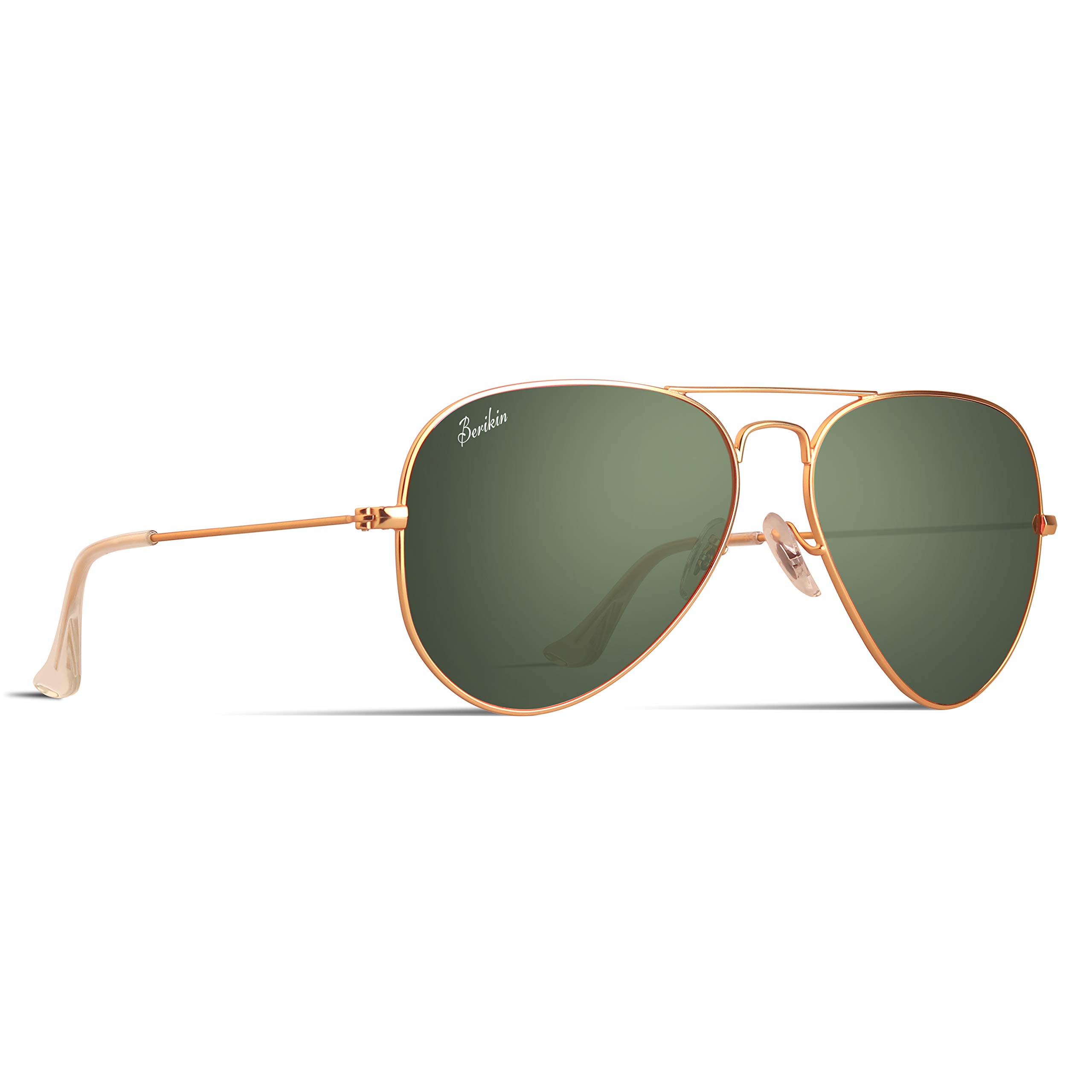 

Berikin Aviator Sunglasses for Large Large Teardrop UV400 Gold and Green Lenses for Men and Women Faces, Glass, Style, Protection,