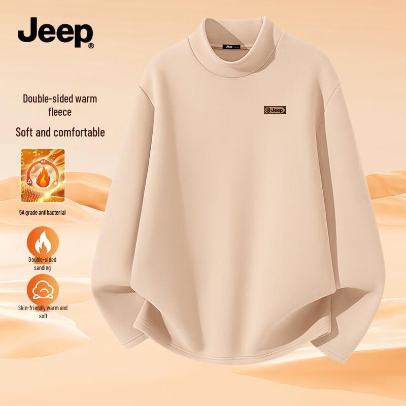 JEEP Men s Fleece-Lined Half-High Collar Long Sleeve T-Shirt 2XL
