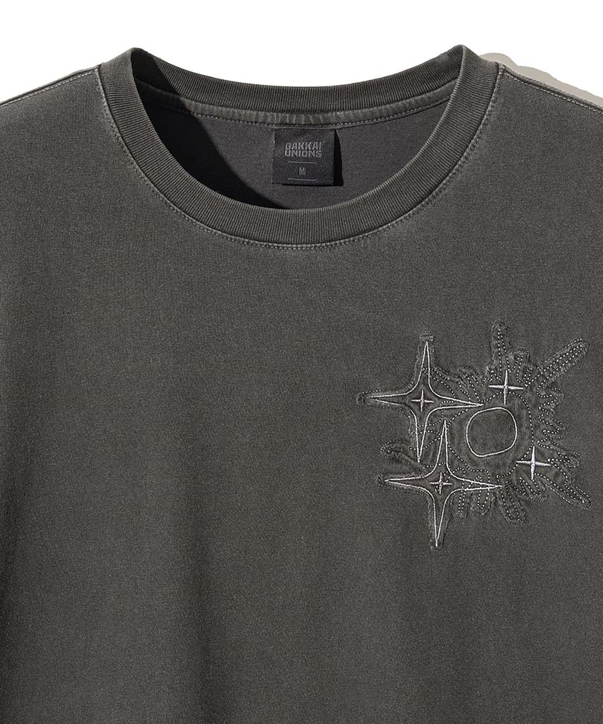 GAKKAI UNIONS Crumble Pigment Applique Short Sleeve T-Shirt Charcoal