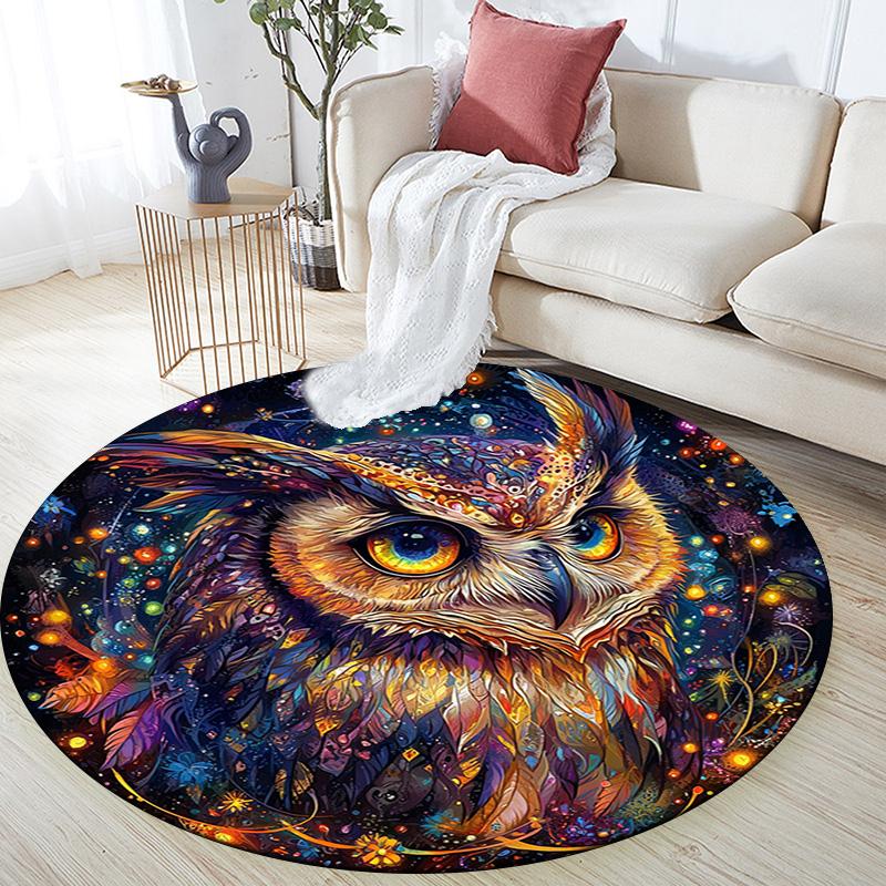 Cosmic Owl Round Area Rug,Carpet Rug for Living Room Bedroom Sofa Playroom Decor,Non-slip Floor Mat