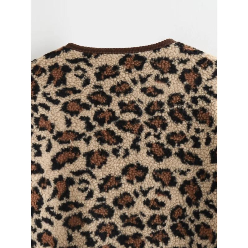 DAFIFY Damenmode Lässig Leopardenmuster Herbst Winter Langarm V-Ausschnitt Jacken & Mäntel