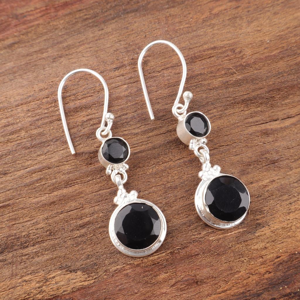 Black Onyx Gemstone Earrings 925 Sterling Silver Handmade Jewelry Christmas Gift EE-160-14