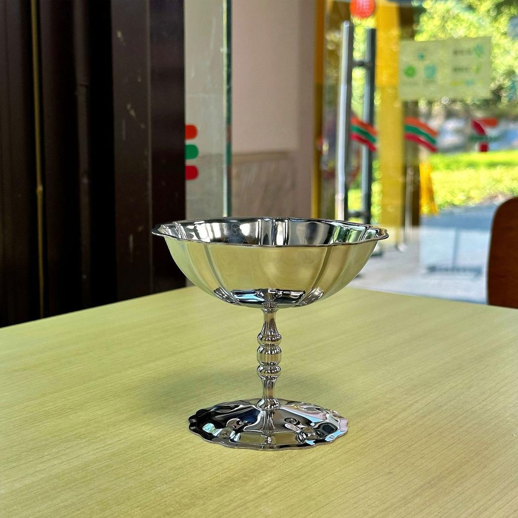 Stainless Steel Dessert Cup Ice Cream Cups Retro High Base Bowl Salad Goblet for Fruit Yogurt Snack Dish Bar Home Dinnerware