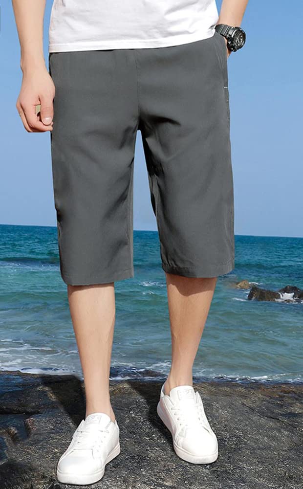 [foveitaa] Sports Half Pants Cropped Pants Summer Clothes Men's 3/4 Length Shorts Outdoor Shorts Bottoms Plus Sizes Loose Fit Plain Cool Breathable Qu