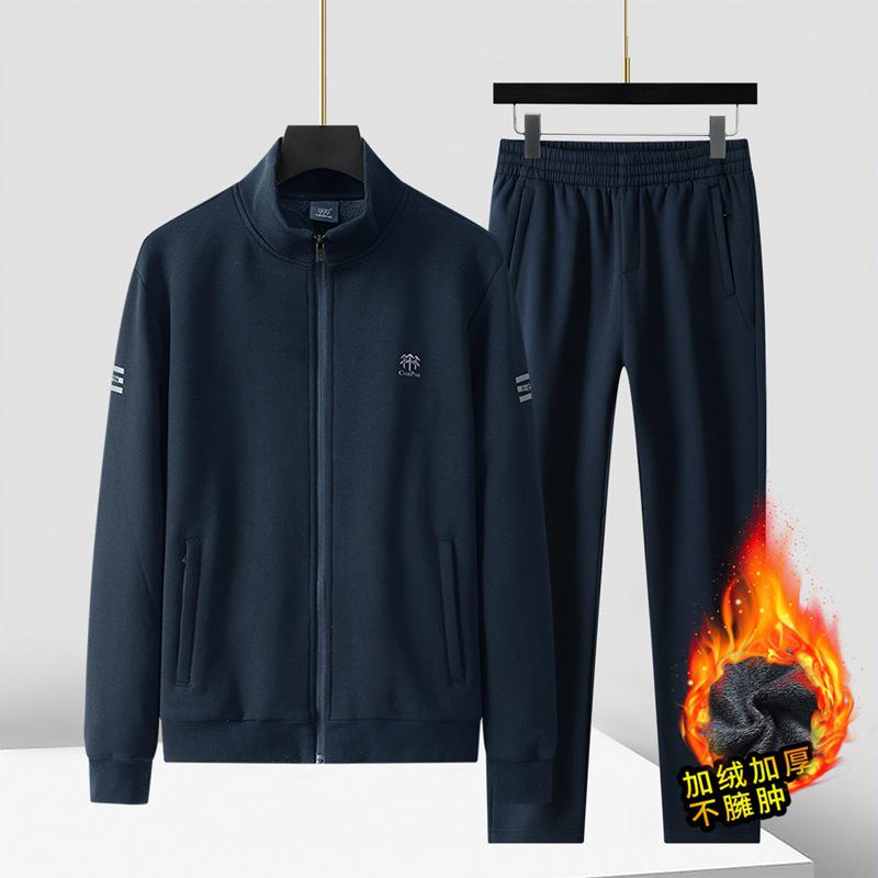 

Мужской спортивный комплект из флиса из овечьей шерсти большого размера для зимы - Повседневный костюм-двойка S темно-синий