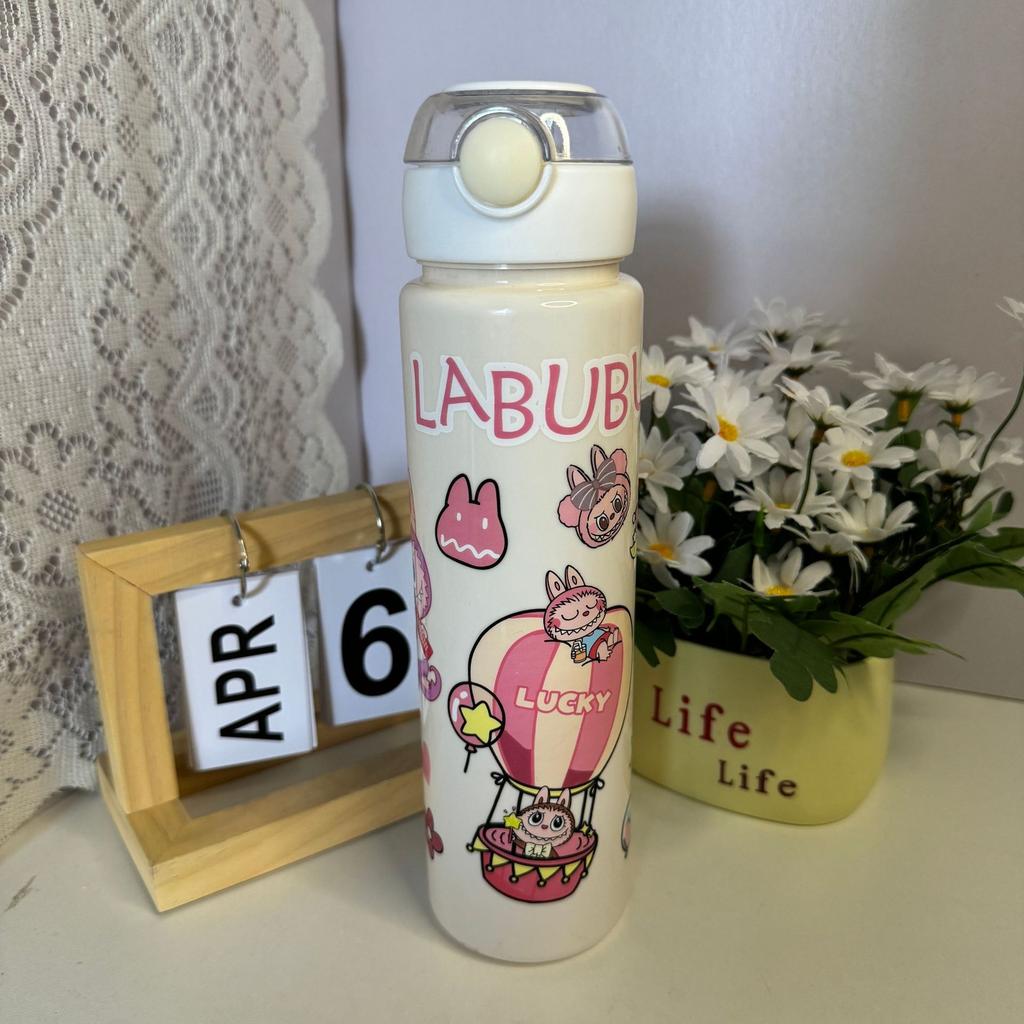 800Ml Beige Medium Cup with Rope Straw, Drop-resistant and High Temperature-resistant Ingot Cover Water Cup